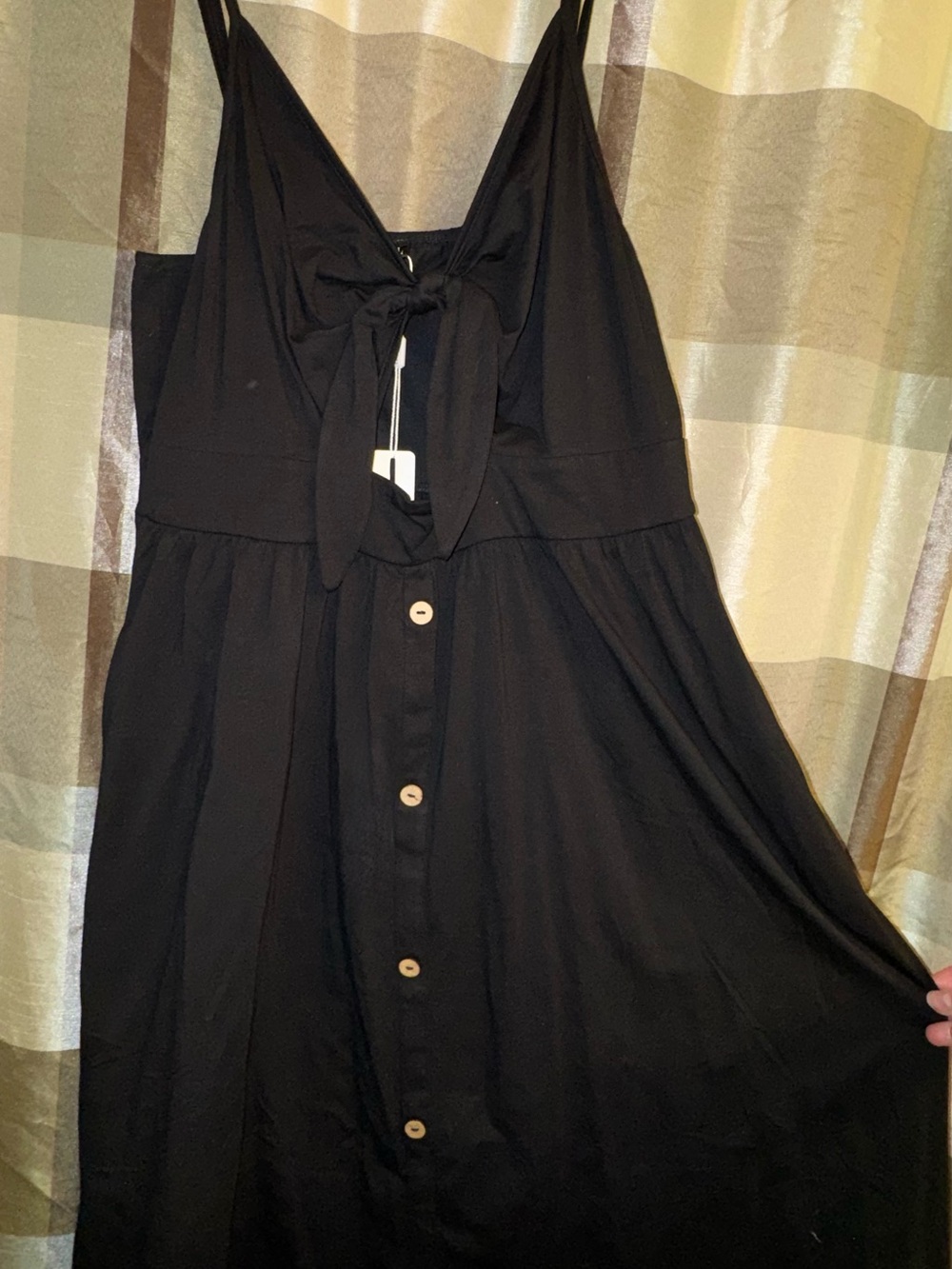 Black Tie-Front Button Dress